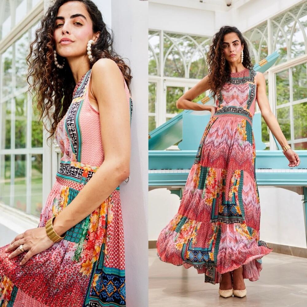 Anthropologie Pink Multicolor Patchwork Maxi Dress